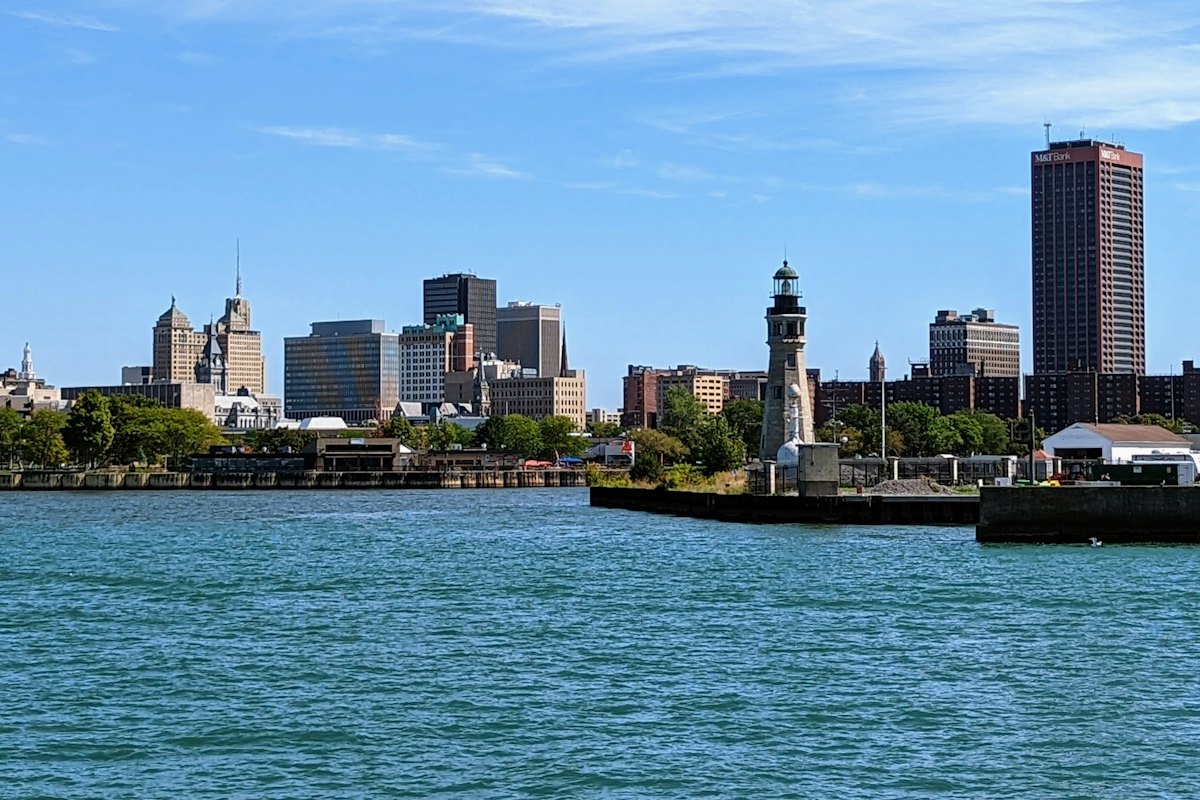 Buffalo’s waterfront with its lighthouse on Lake Erie